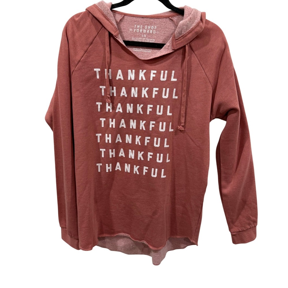 The Shop Forward Thankful Graphic Hoodie Sweatshirt‎ Rose Pink Women's LG